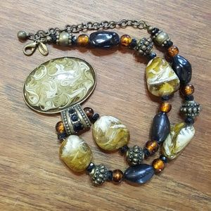Costume necklace with blown glass honey and Amber